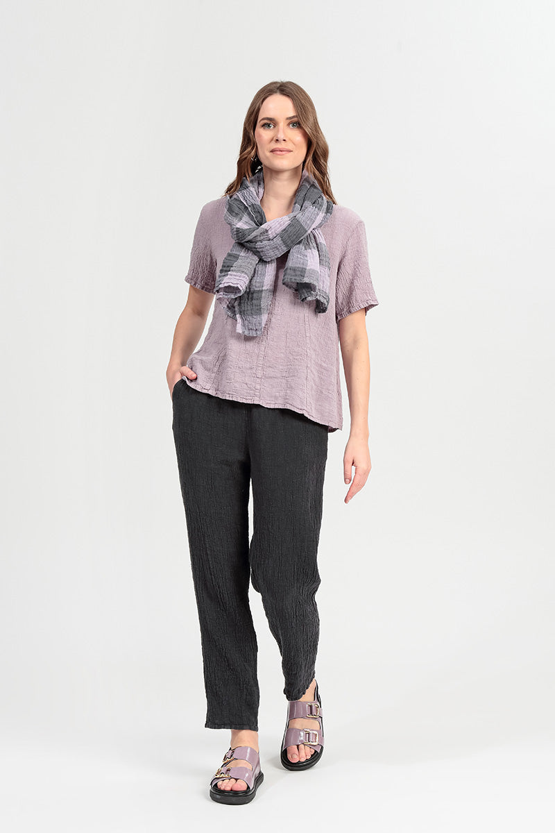 Long Tapered Graphite Linen Viscose Trousers 1