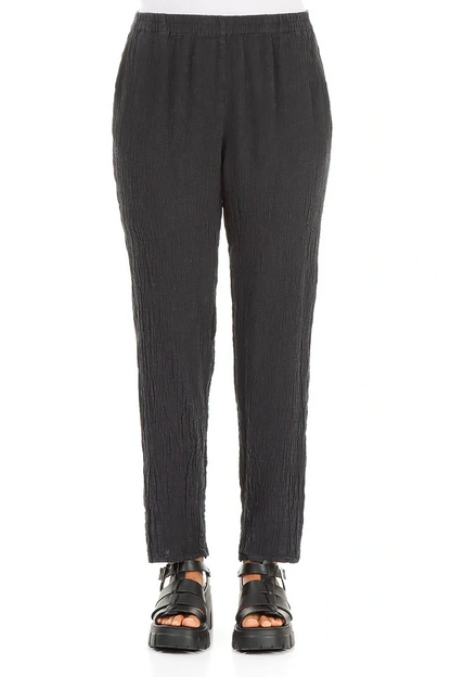 Long Tapered Graphite Linen Viscose Trousers 2