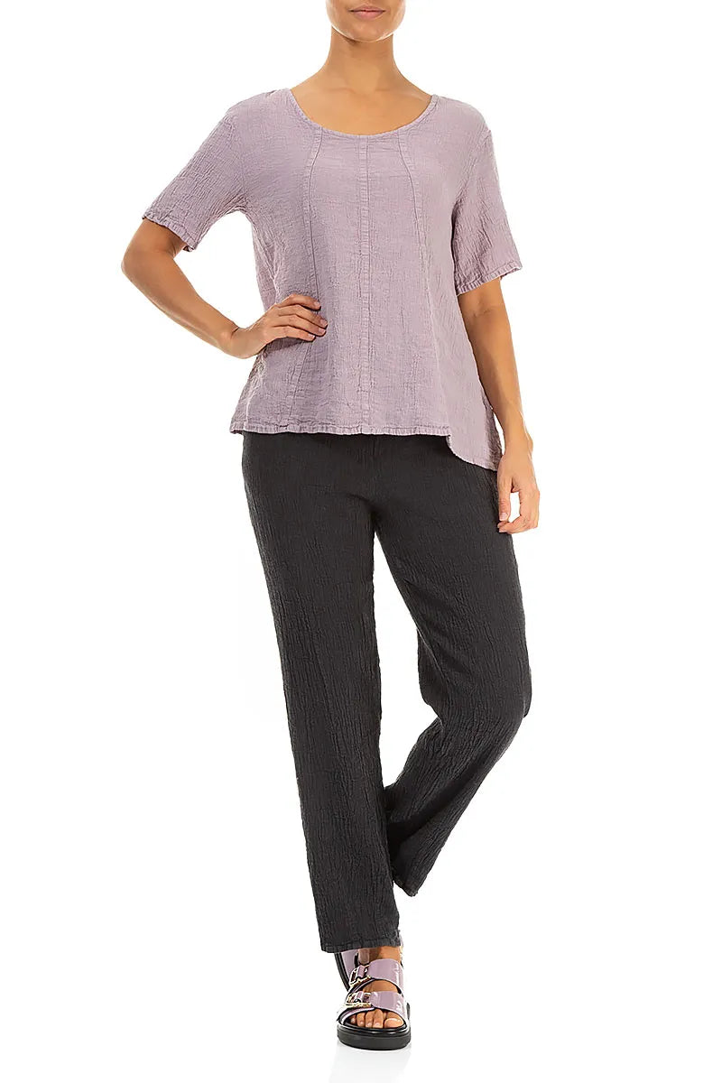 Long Tapered Graphite Linen Viscose Trousers 5