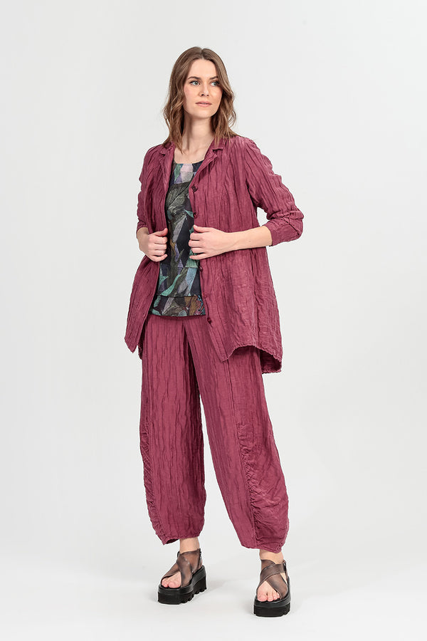 Longer Back Antique Ruby Crinkled Silk Linen Jacket 1
