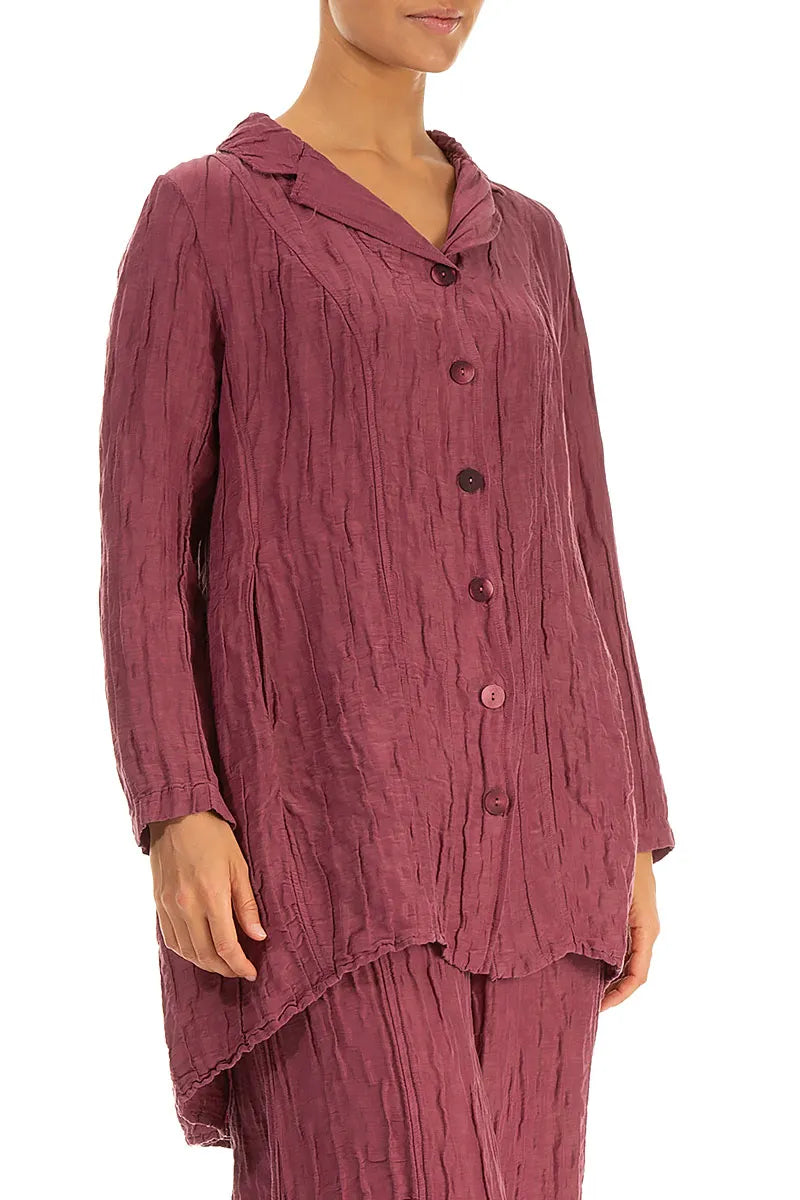 Longer Back Antique Ruby Crinkled Silk Linen Jacket 4
