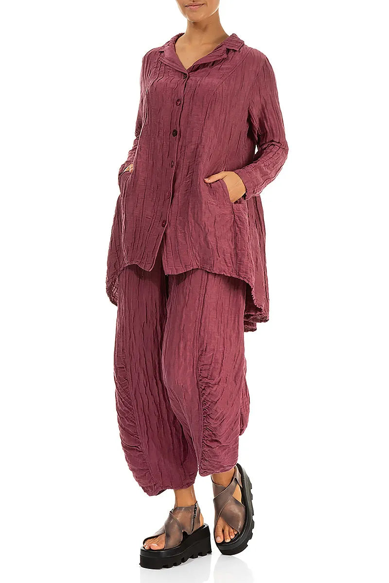Longer Back Antique Ruby Crinkled Silk Linen Jacket 5