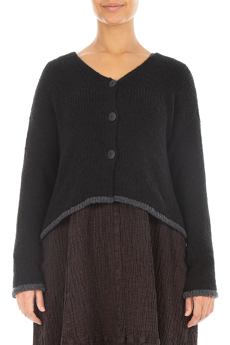Longer Back Black Wool Cardigan