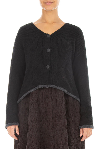 Longer Back Black Wool Cardigan