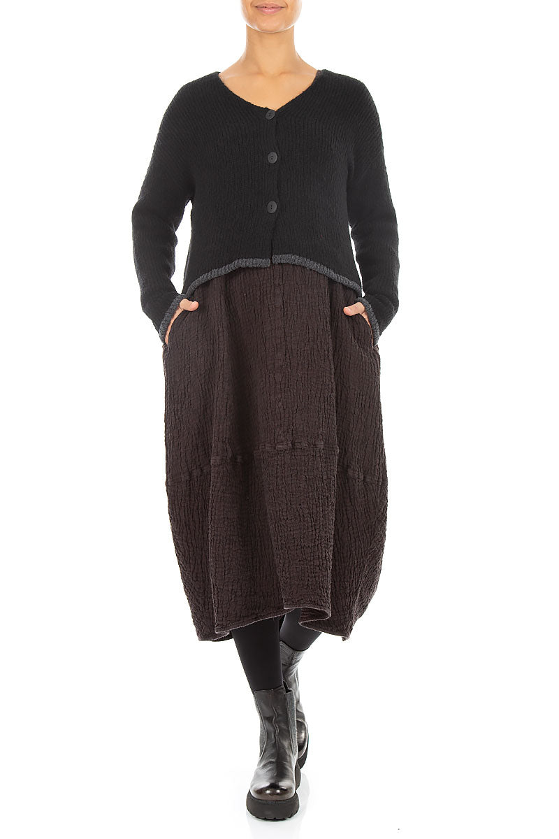 Longer Back Black Wool Cardigan