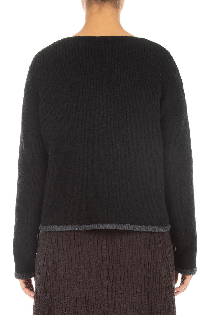 Longer Back Black Wool Cardigan