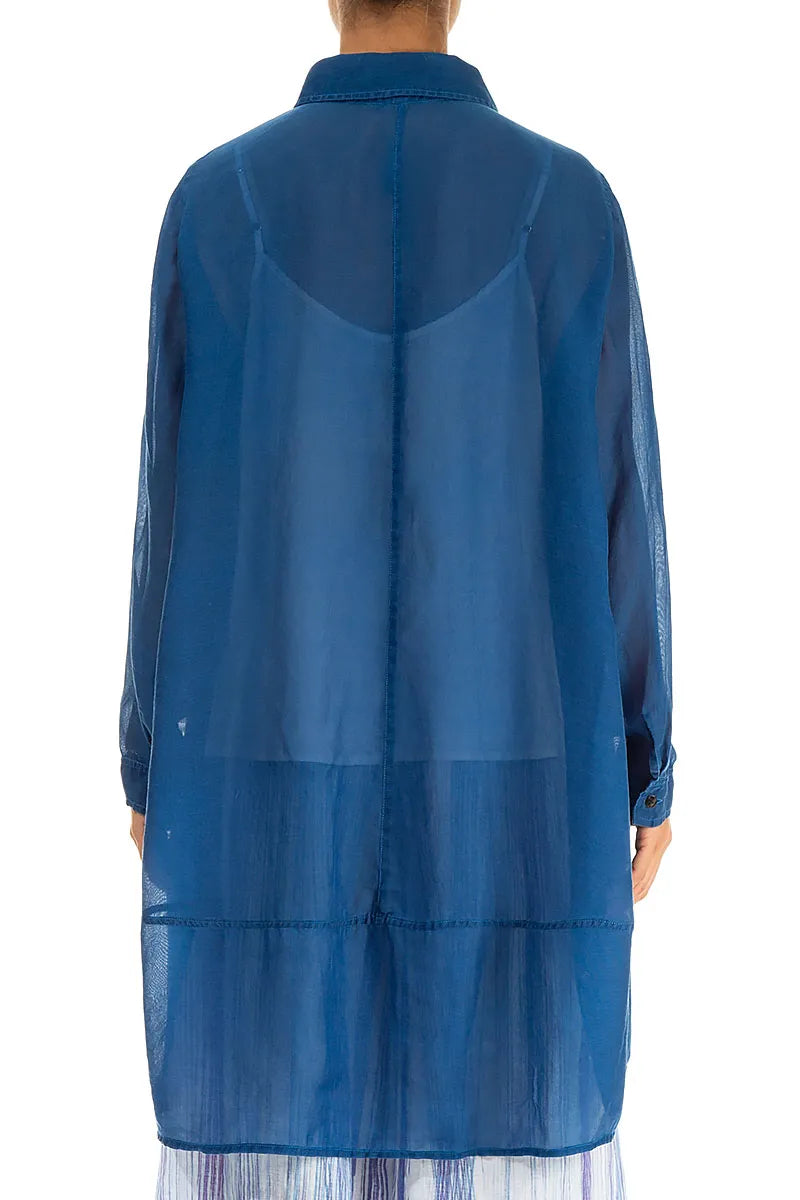 Longer Back Cobalt Blue Silk Cotton Shirt 2
