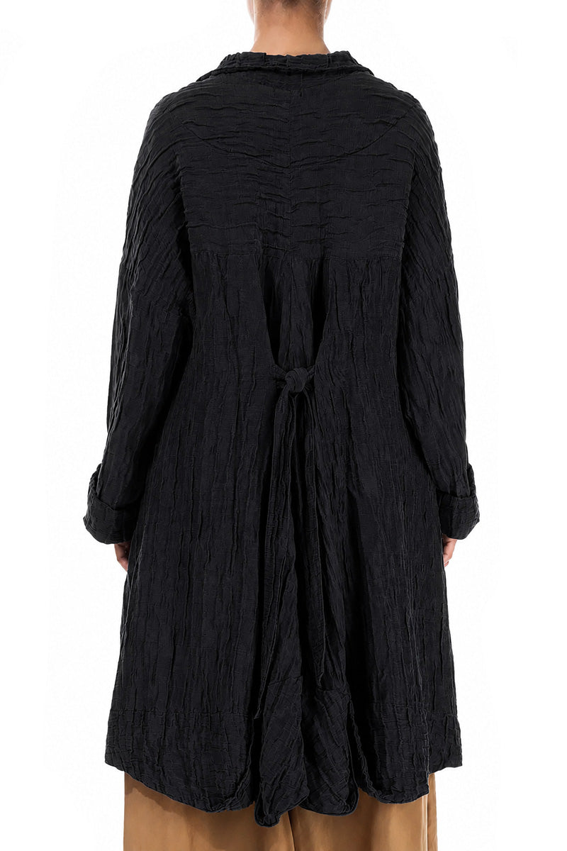Longer Back Crinkled Black Silk Linen Jacket 2