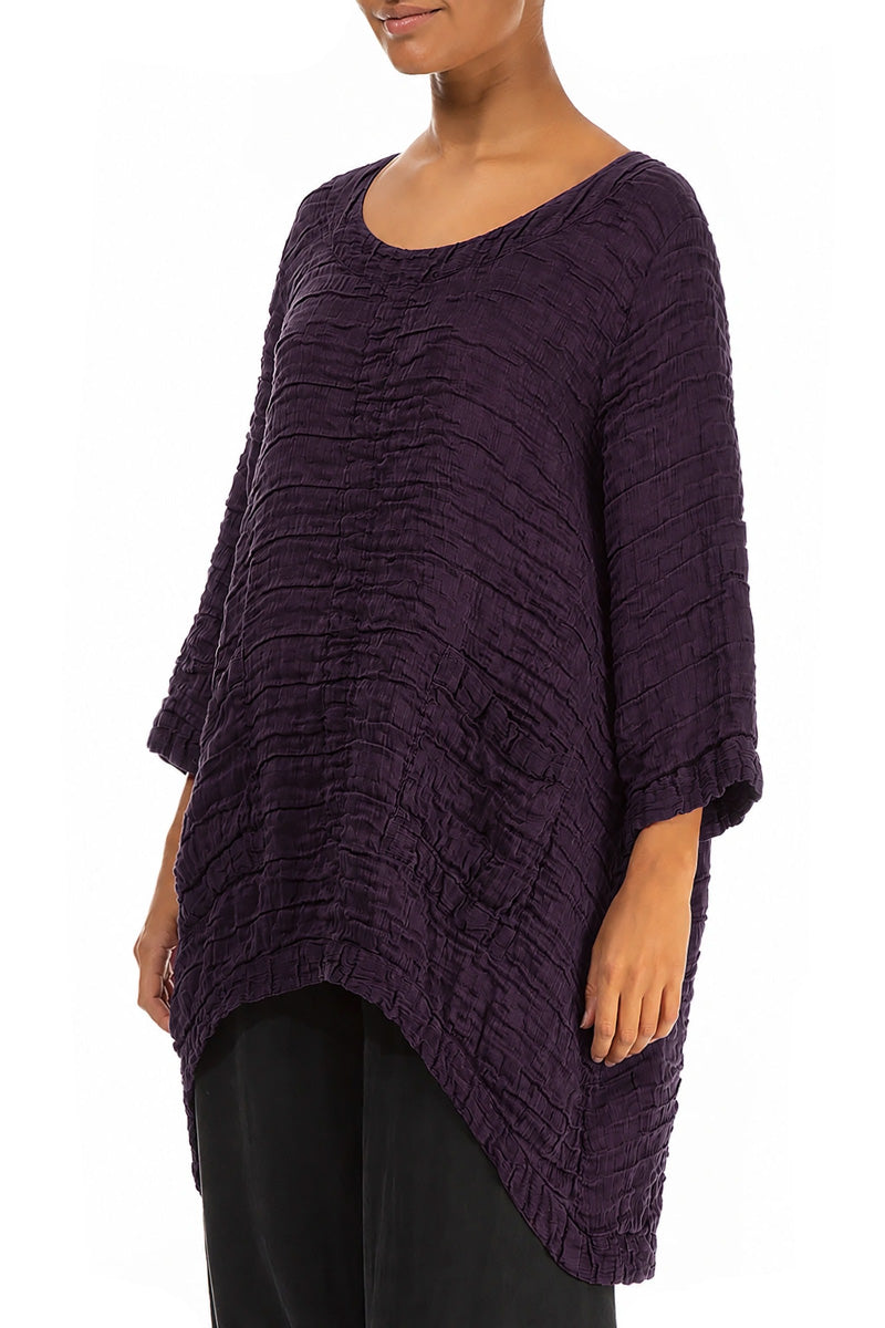 Longer Back Deep Plum Crinkled Silk Tunic 3