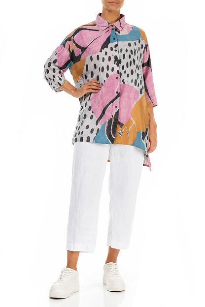Longer Back Desert Bloom Linen Shirt 4