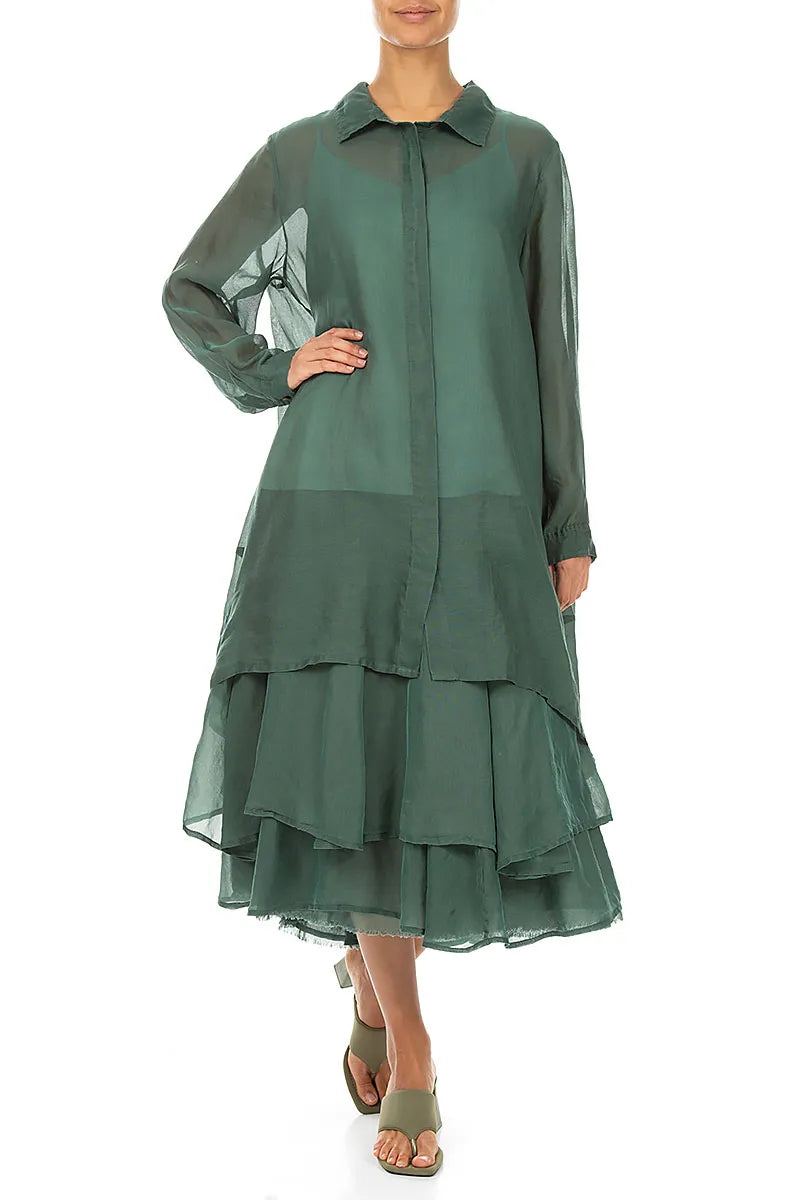 Longer Back Sage Silk Cotton Shirt 4