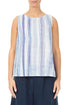 Longer Back Sleeveless Blue Wash Stripe Linen Top 1