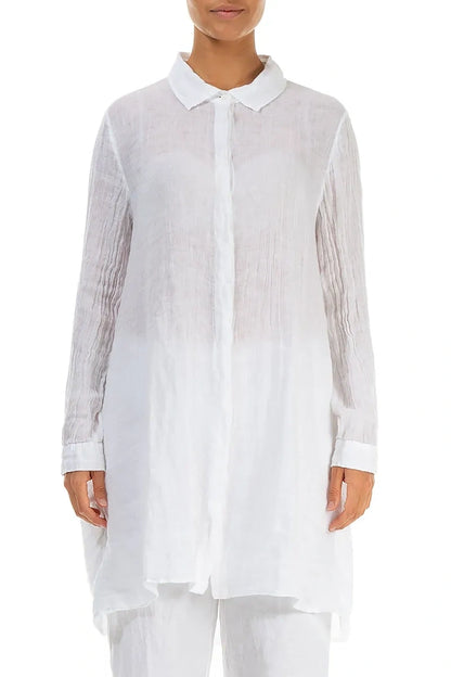 Longer Back White Gauze Linen Shirt 1