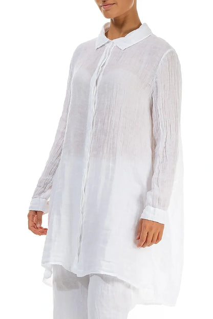 Longer Back White Gauze Linen Shirt 3