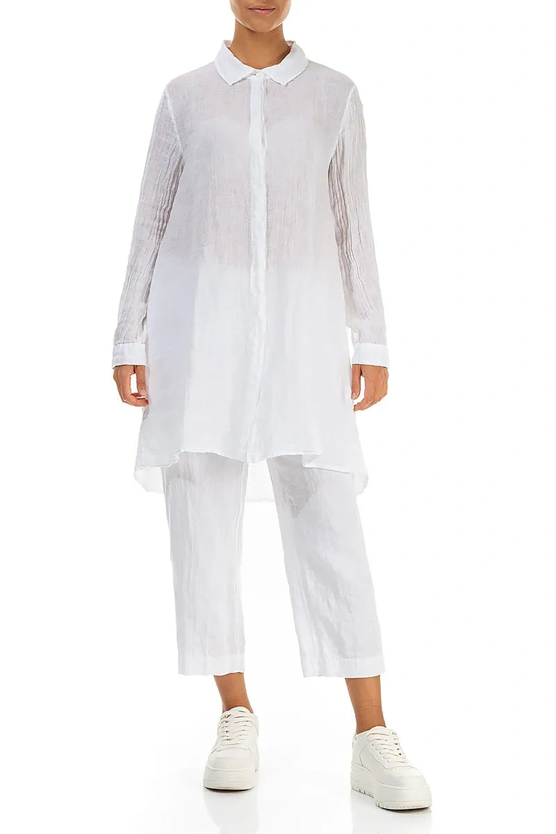 Longer Back White Gauze Linen Shirt 4