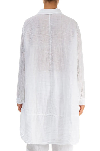 Longer Back White Gauze Linen Shirt 2