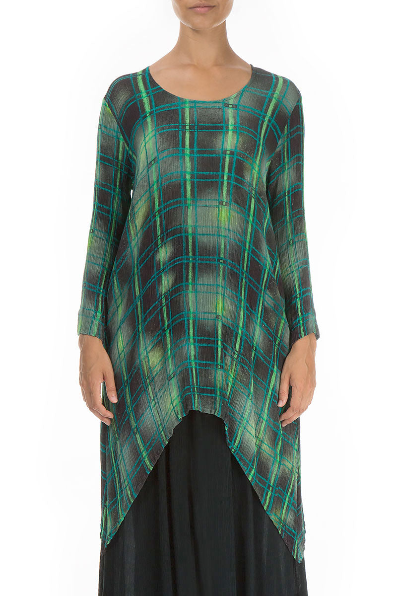 Longer Edge Emerald Grid Silk Viscose Tunic 1