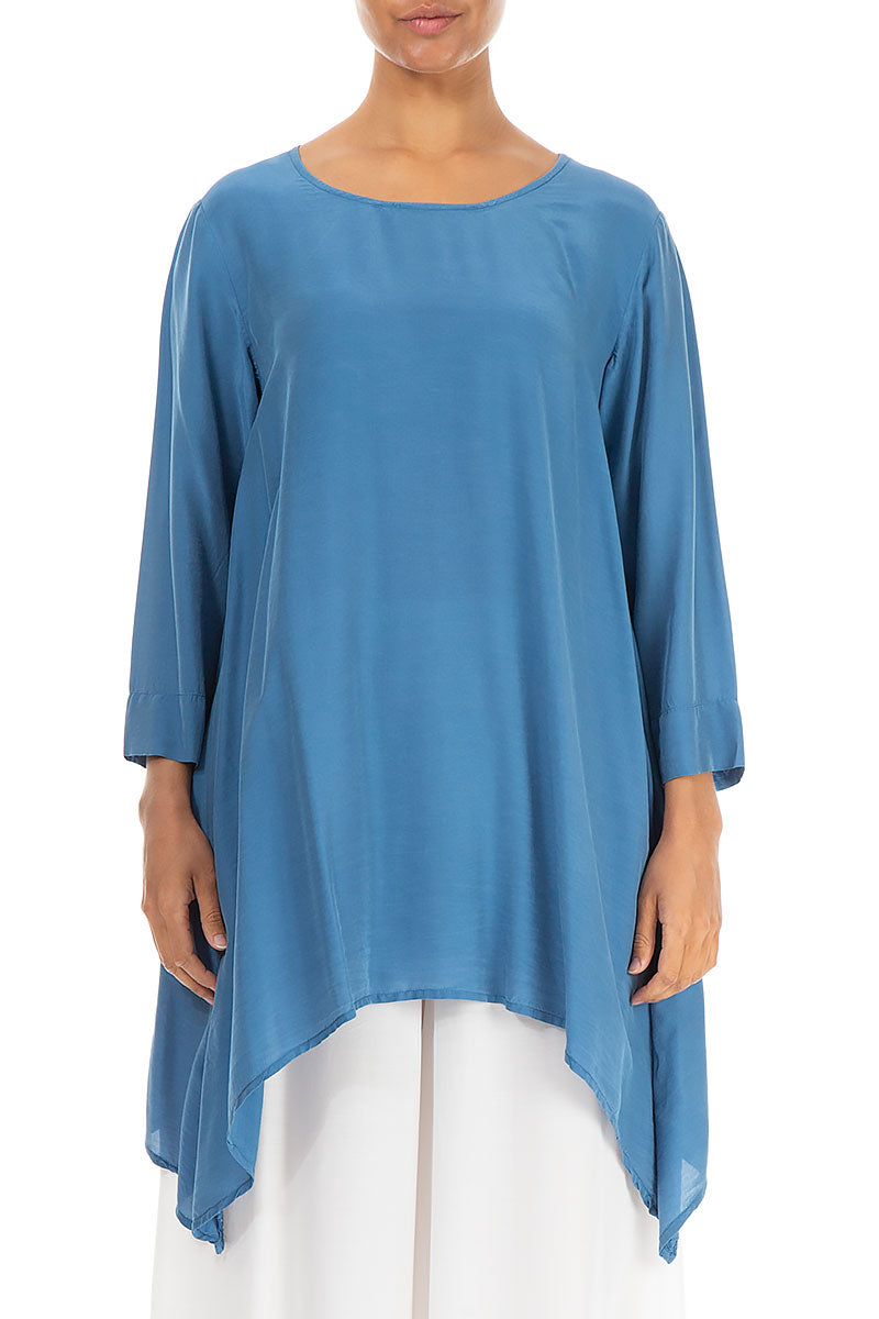 Longer Edges Atlantic Blue Silk Bamboo Tunic 1