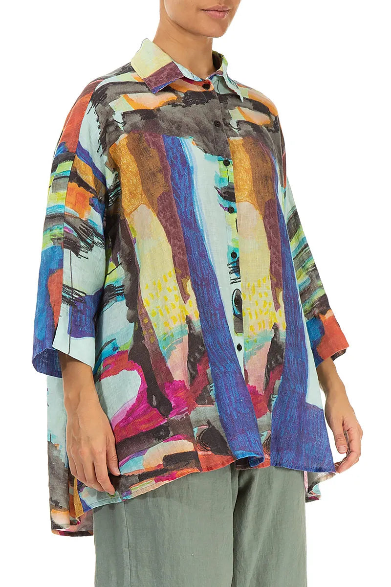 Loose Abstract Linen Shirt 3