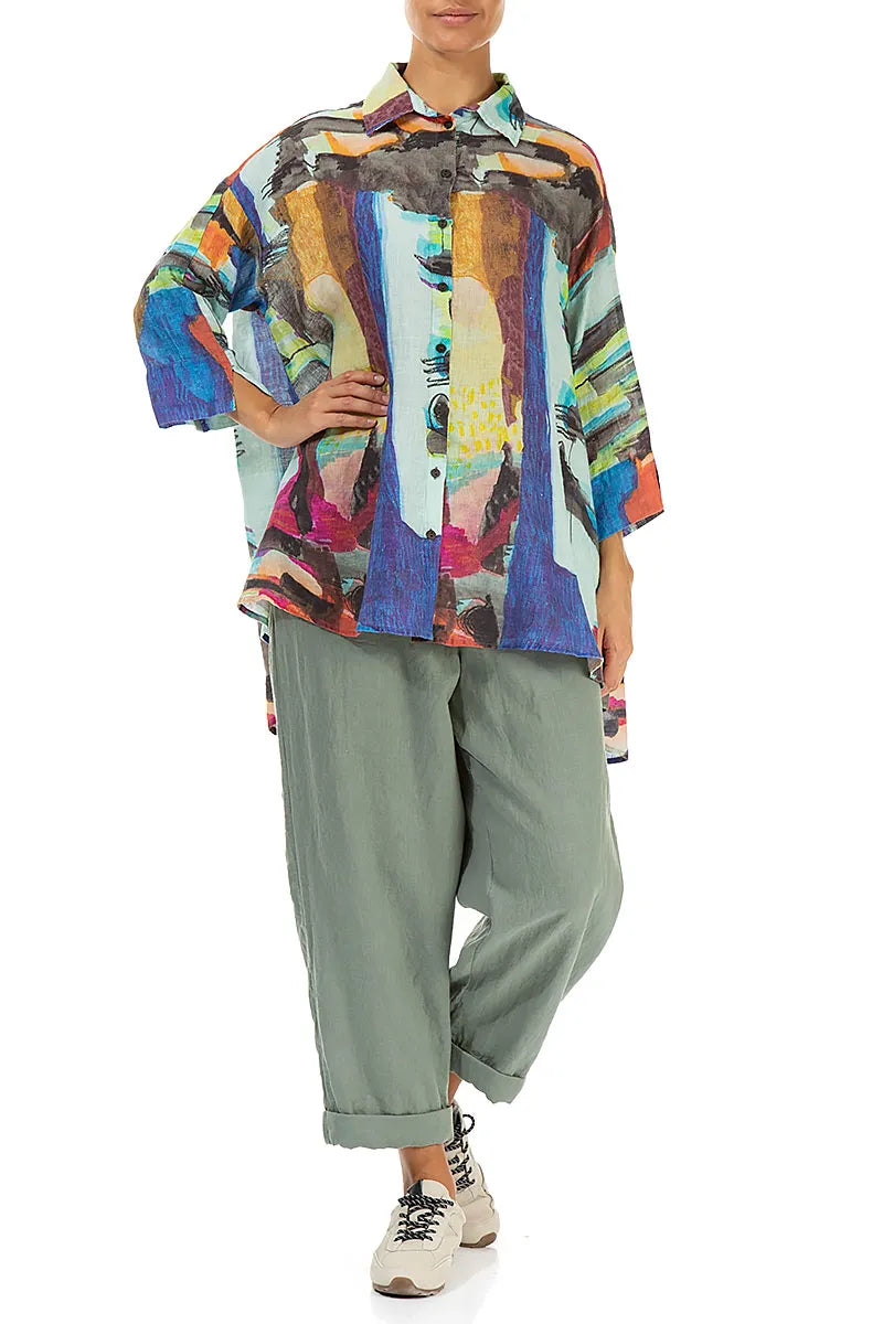 Loose Abstract Linen Shirt 4