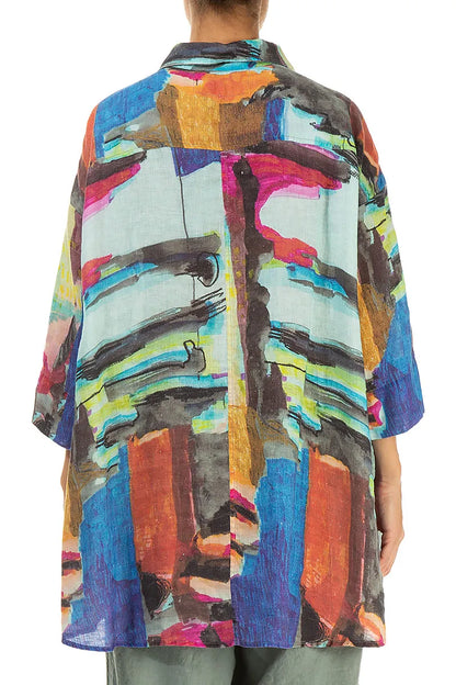 Loose Abstract Linen Shirt 2