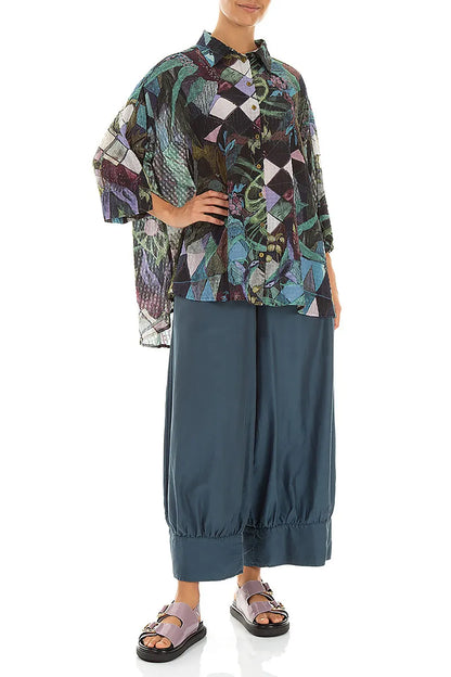 Loose Art Mosaic Textured Silk Shirt 4
