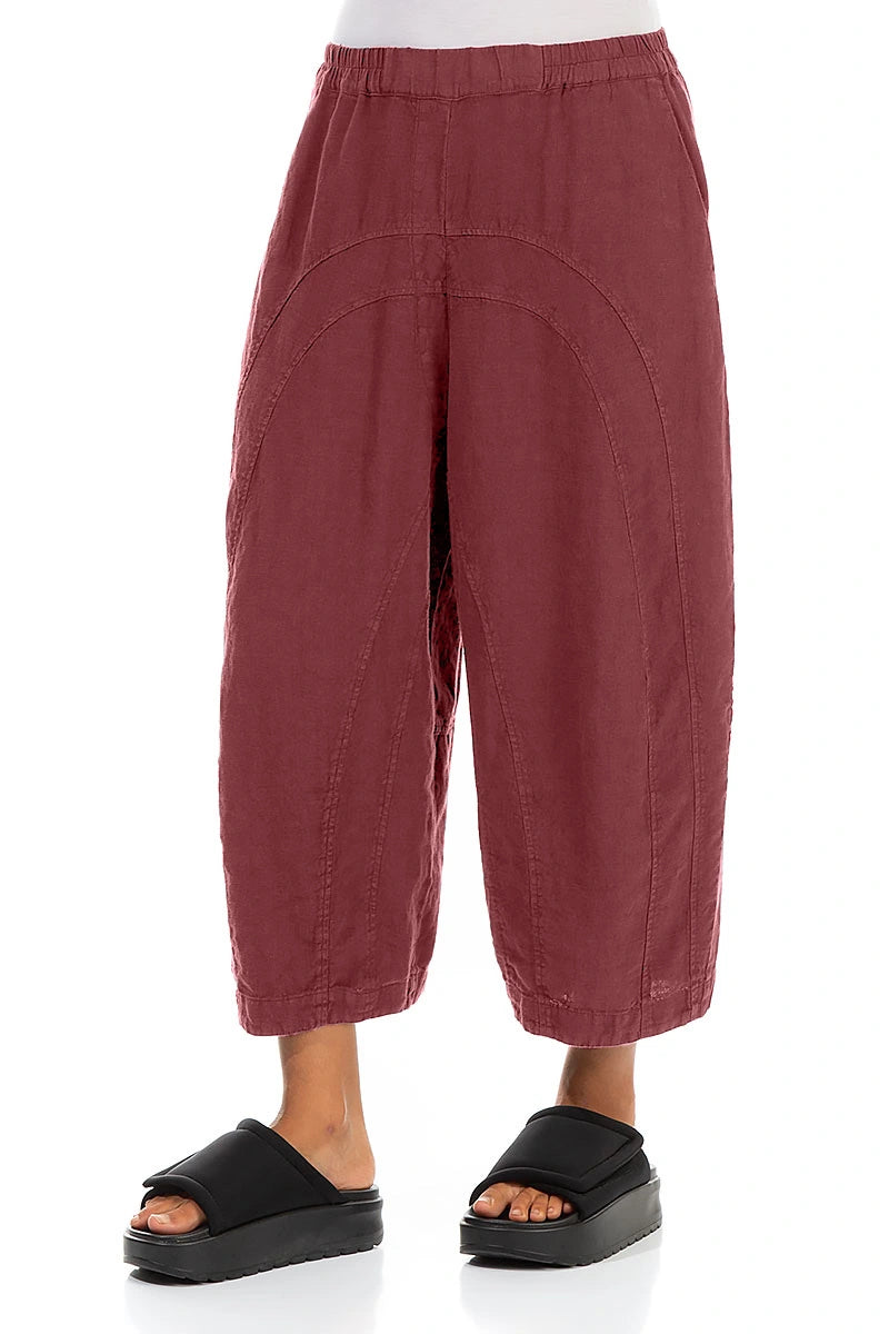 Loose Back Pockets Antique Ruby Linen Trousers 3