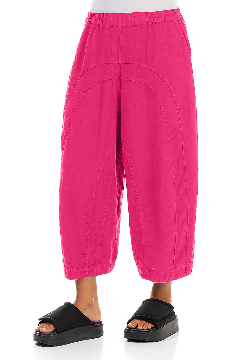 Loose Back Pockets Fuchsia Linen Trousers 3