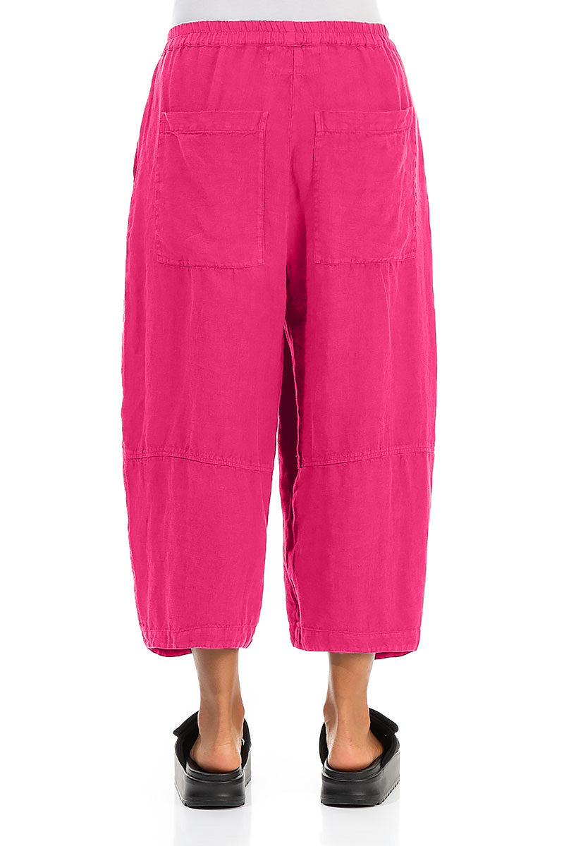 Loose Back Pockets Fuchsia Linen Trousers 2