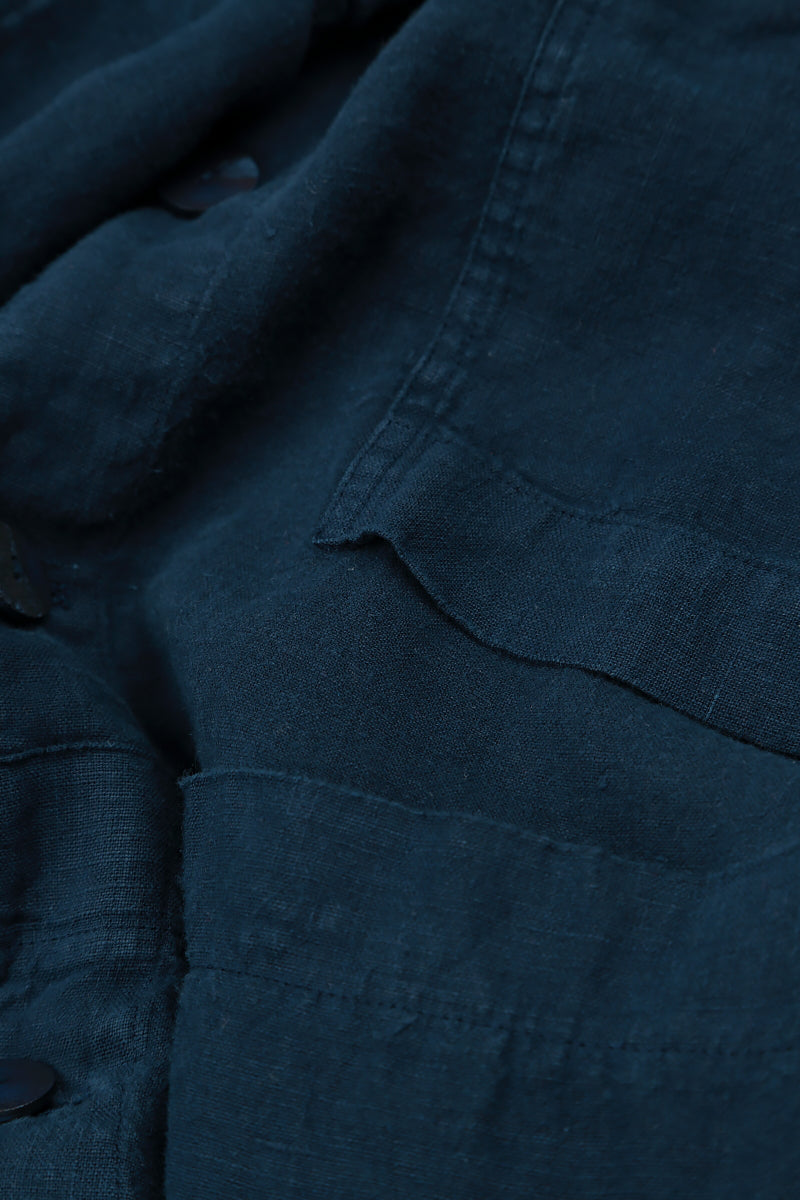 Loose Back Pockets Navy Linen Trousers 4