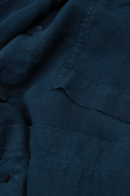 Loose Back Pockets Navy Linen Trousers 4