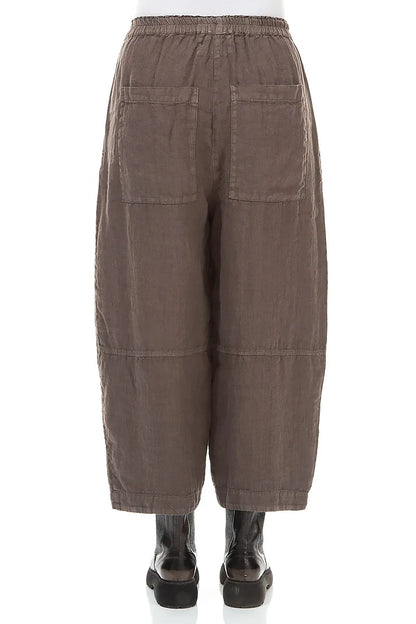 Loose Back Pockets Off-Dye Truffle Linen Trousers