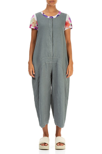 Loose Back Pockets Grey Sage Linen Jumpsuit 1