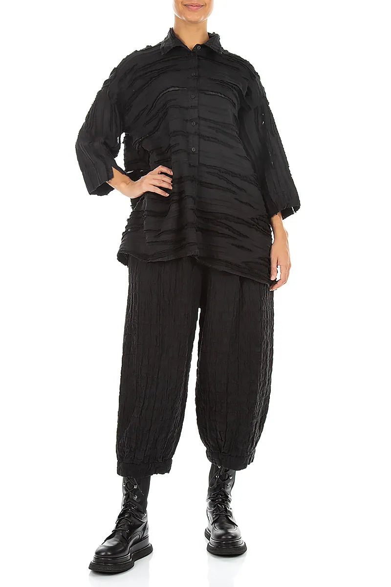 Loose Black Fray Weave Shirt 4