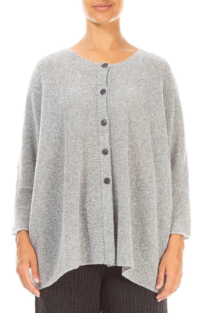 Lockere kastige Strickjacke aus Wolle in Hellgrau