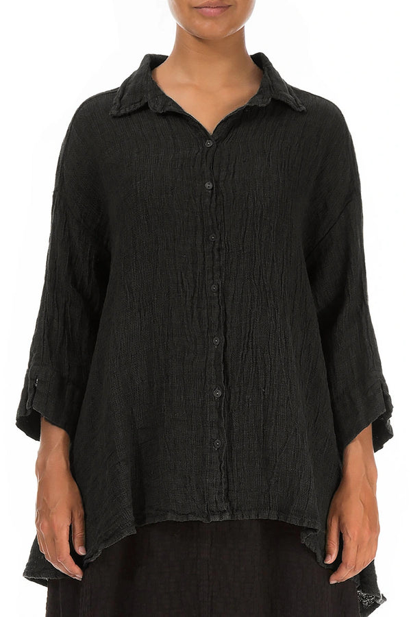 Loose Charcoal Mélange Linen Shirt 1