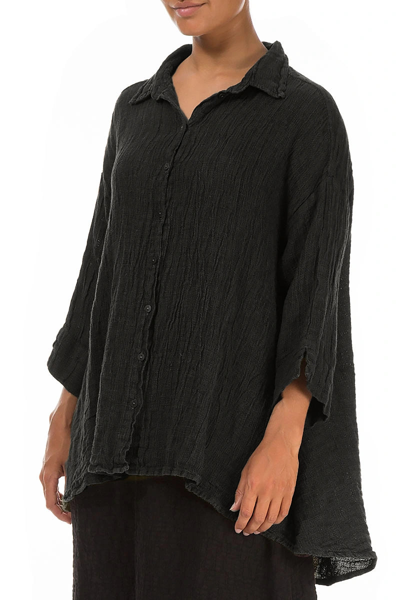 Loose Charcoal Mélange Linen Shirt 3