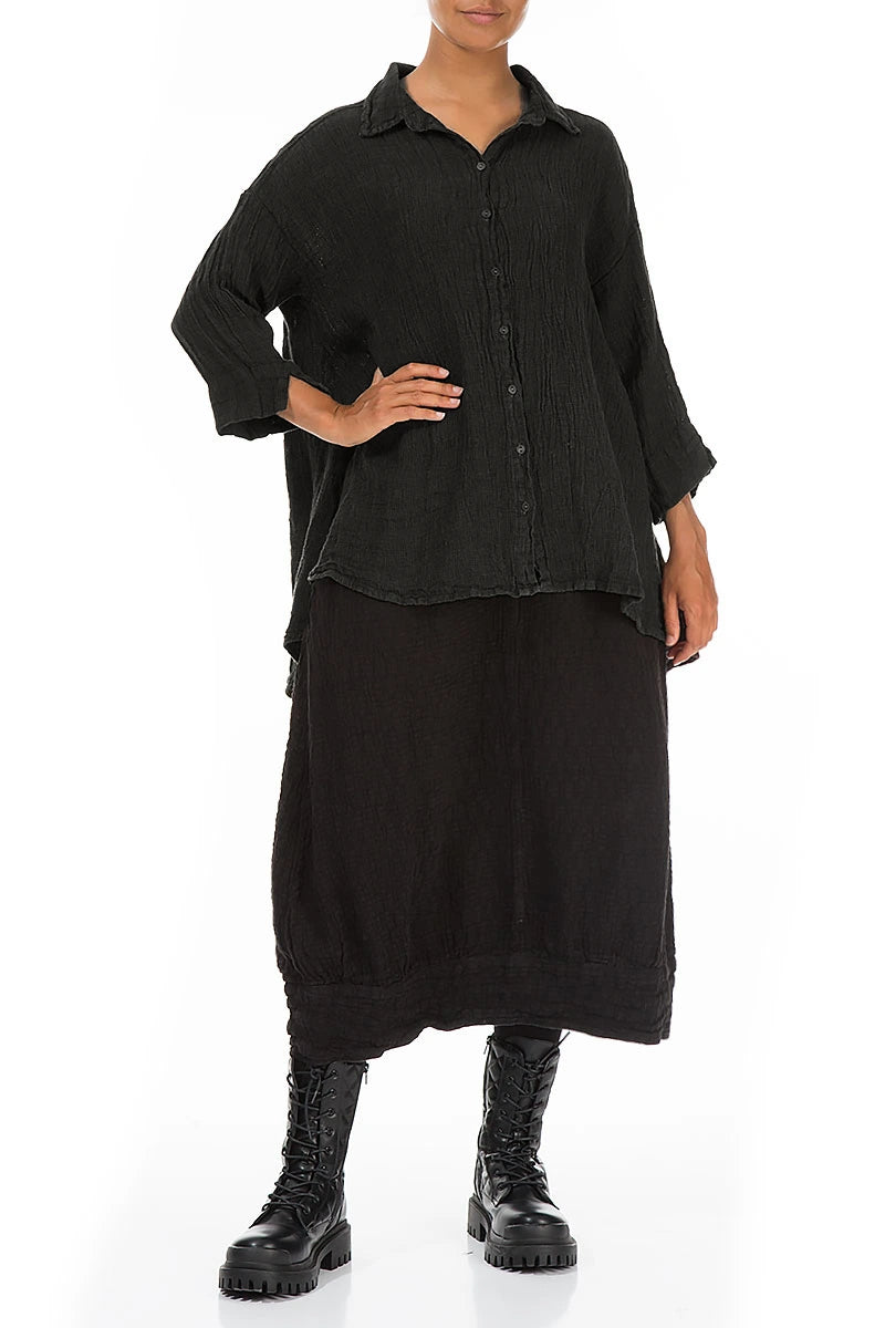Loose Charcoal Mélange Linen Shirt 4