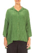 Loose Crinkled Shamrock Green Silk Linen Shirt 1