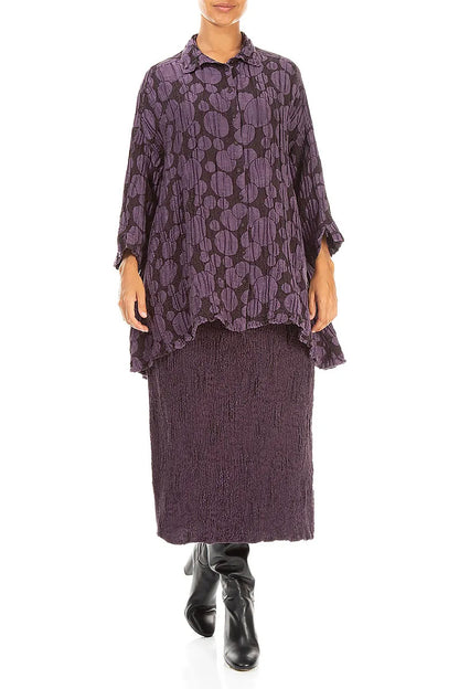 Loose Deep Plum Circle Silk Linen Shirt