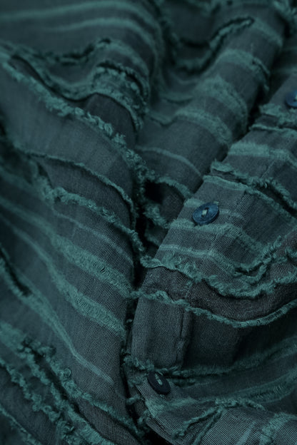 Loose Deep Turquoise Fray Weave Shirt