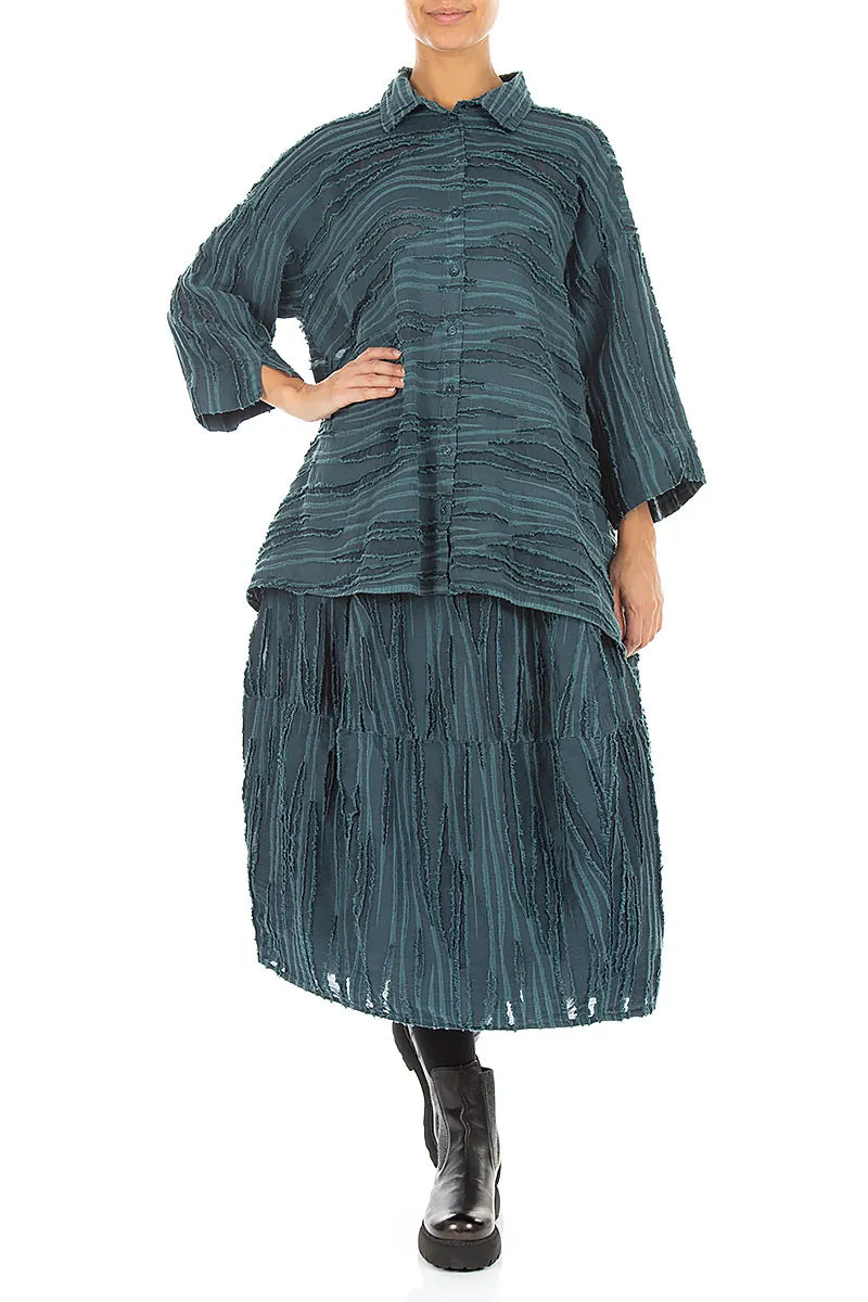 Loose Deep Turquoise Fray Weave Shirt