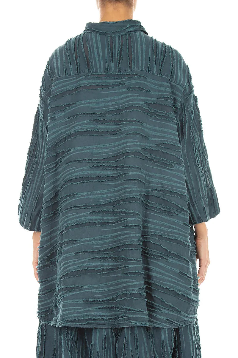 Loose Deep Turquoise Fray Weave Shirt