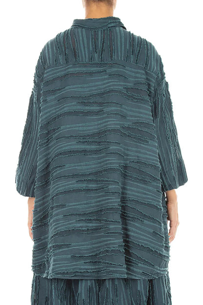 Loose Deep Turquoise Fray Weave Shirt