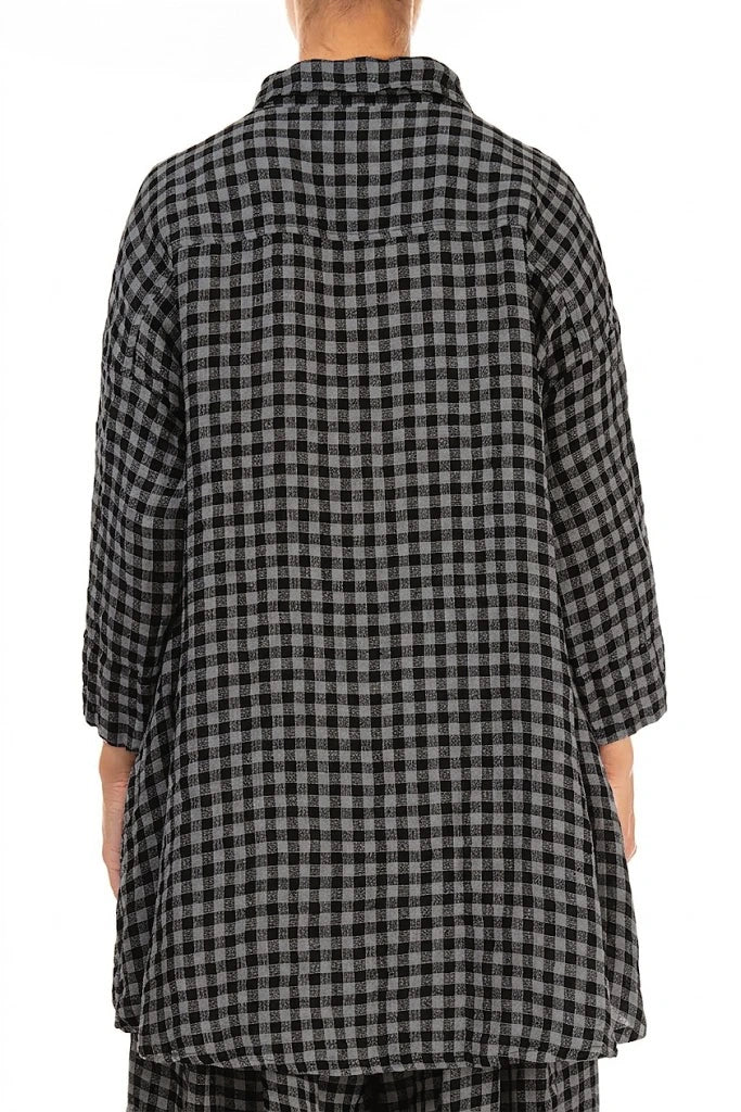 Chemise ample en lin à carreaux gris