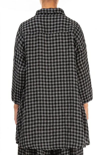Chemise ample en lin à carreaux gris