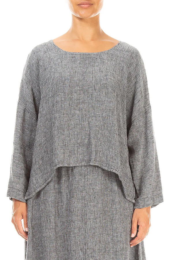 Loose Grey Mélange Linen Blouse