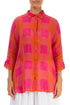 Loose Large Check Pink Orange Gauze Linen Shirt 1