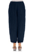 Loose Navy Crinkled Silk Linen Trousers 1
