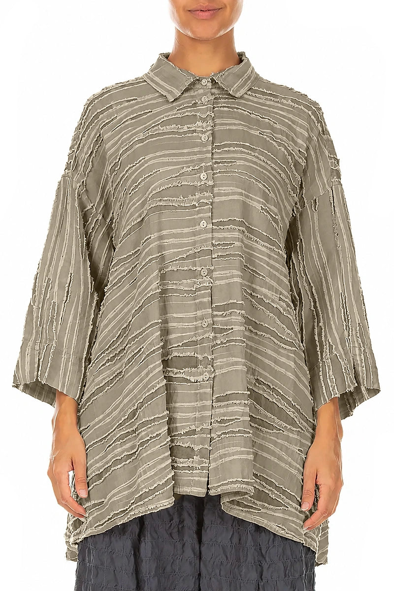 Loose Olive Fray Weave Shirt 1